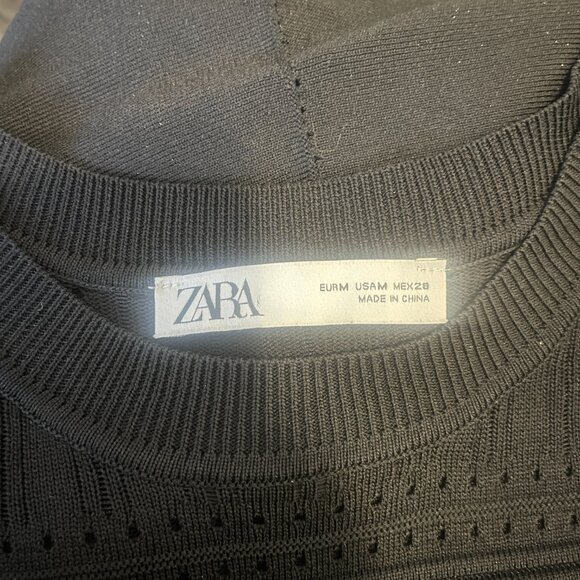 Zara Black Open Knit A-Line Dress Size Medium Cocktail Edgy Dark Academia - Picture 9 of 16